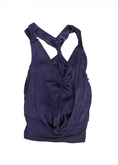 Max & Co. aubergine draped silk halter top front