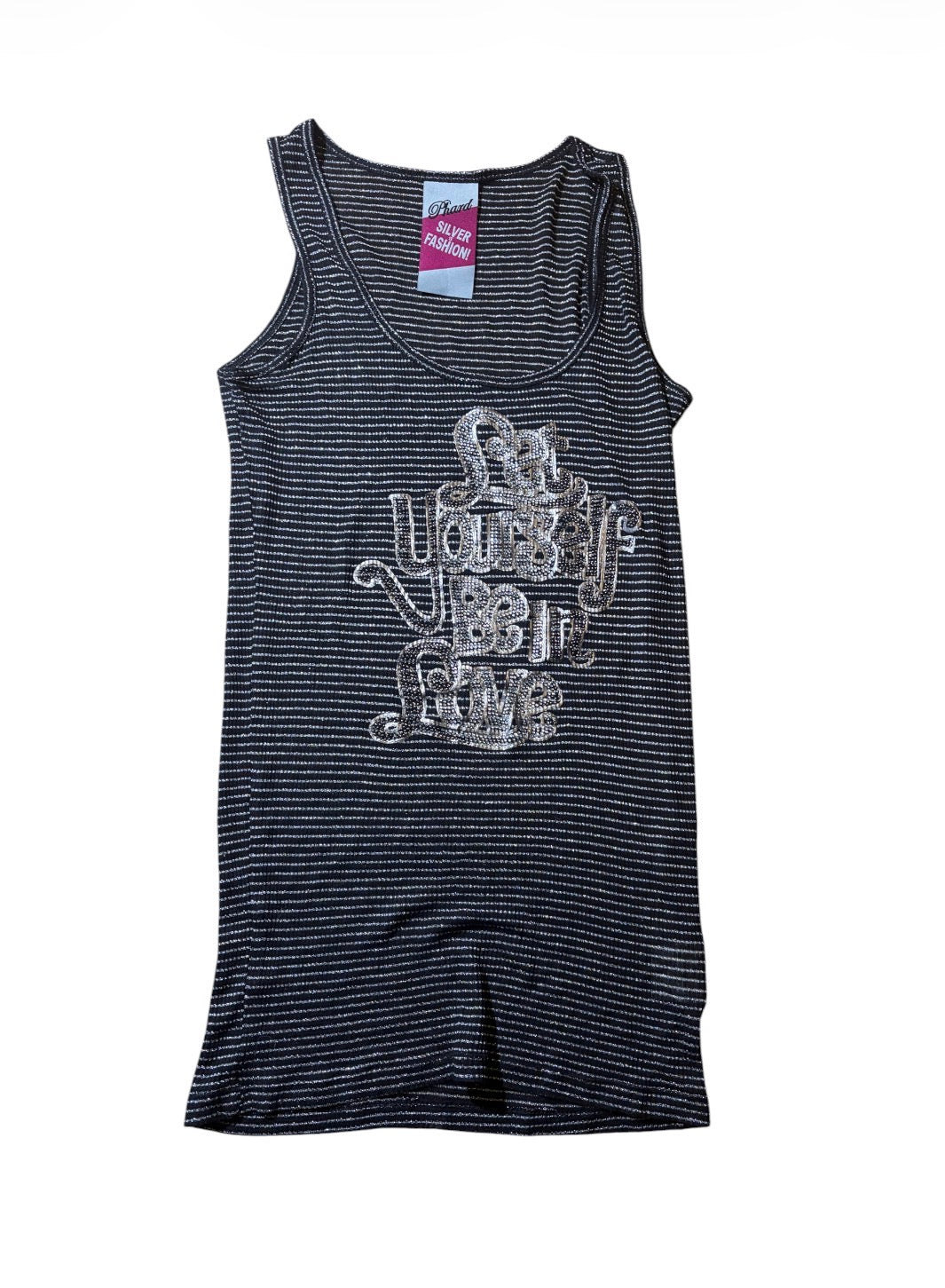 Phard silver striped rhinestone slogan tank top