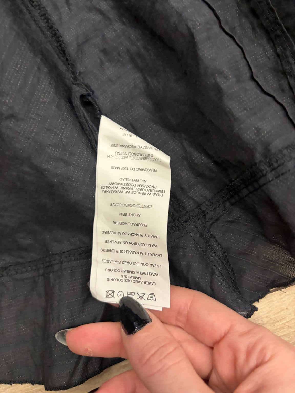 Promod black ruffle wrap blouse size label