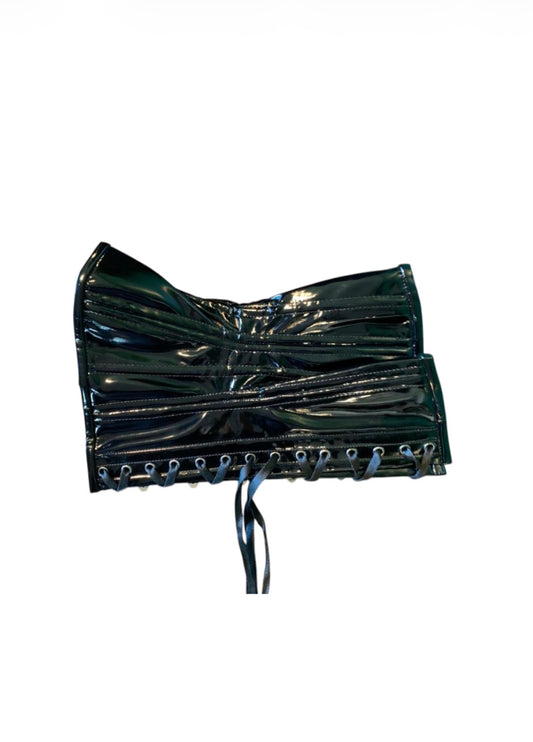 Vollers black patent corset flat product photograph